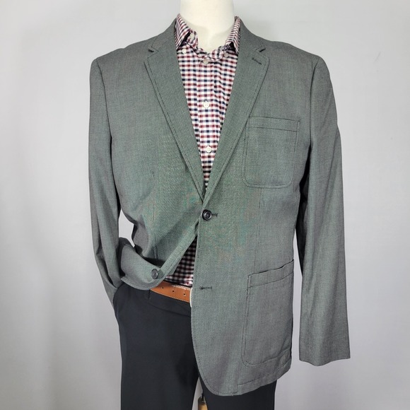 Perry Ellis Men's Sport Coat Blazer Two‎ Button Birds Eye Gray Cotton Size 44R